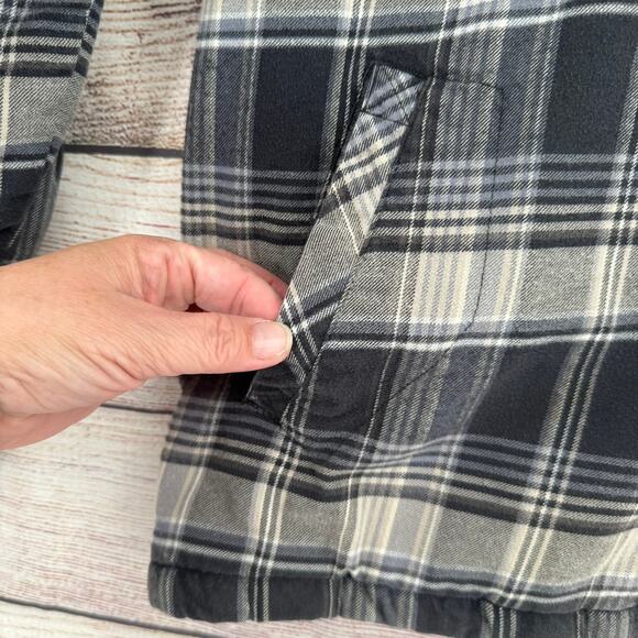 QuikSilver Plaid Sherpa Lined Flannel Shacket Jacket Mens Medium Gray Blue - Picture 3 of 10
